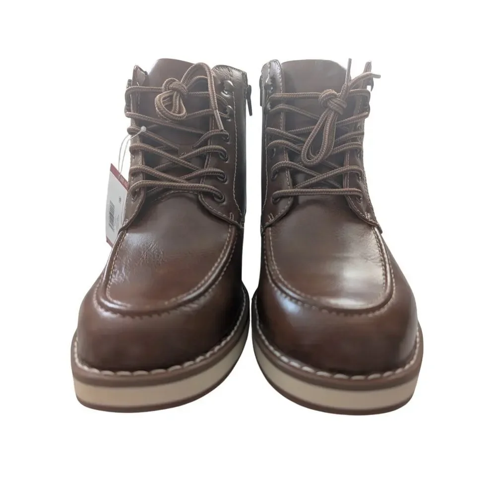 NIB! STEVE MADDEN! COGNAC BROWN VEGAN LEATHER ORTHOLITE LACE & ZIP BOOTS! 10.5
